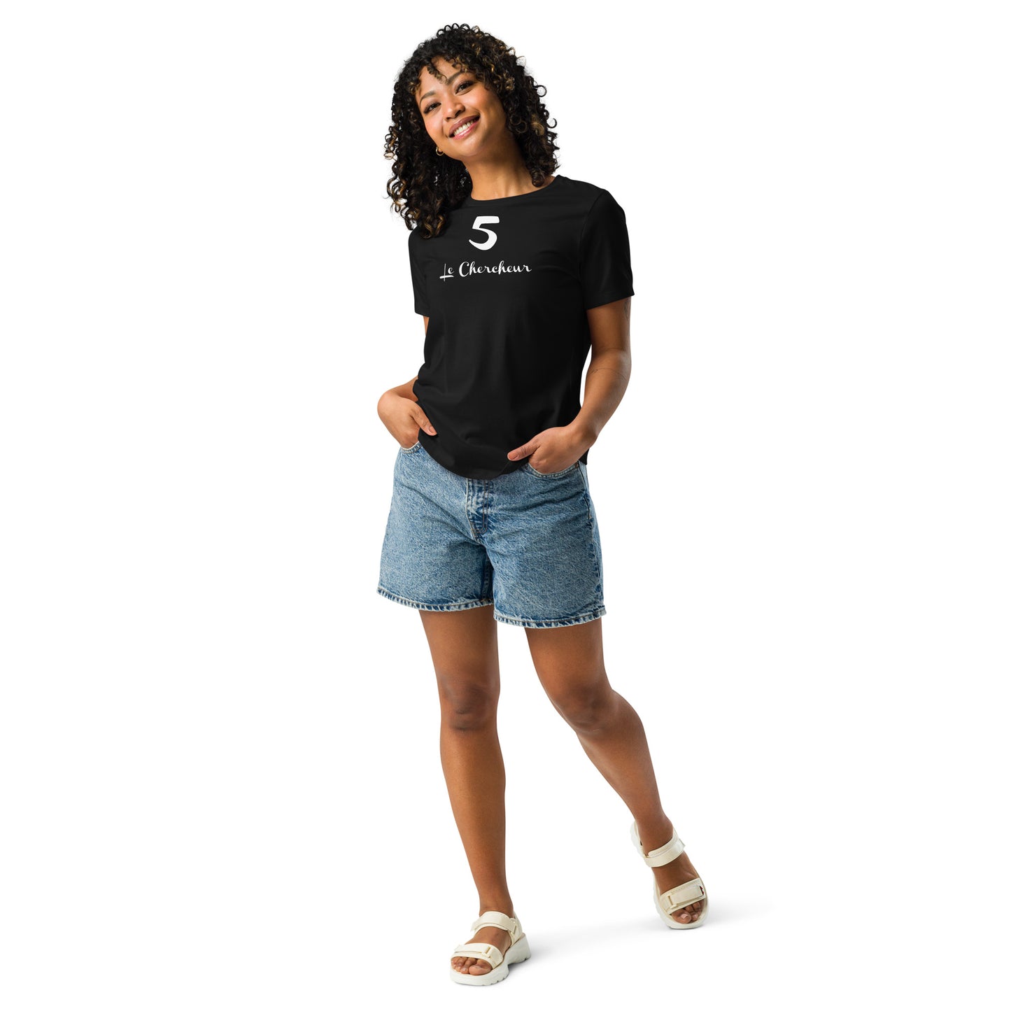 5 le Chercheur T-shirt Noir Décontracté pour Femme FR