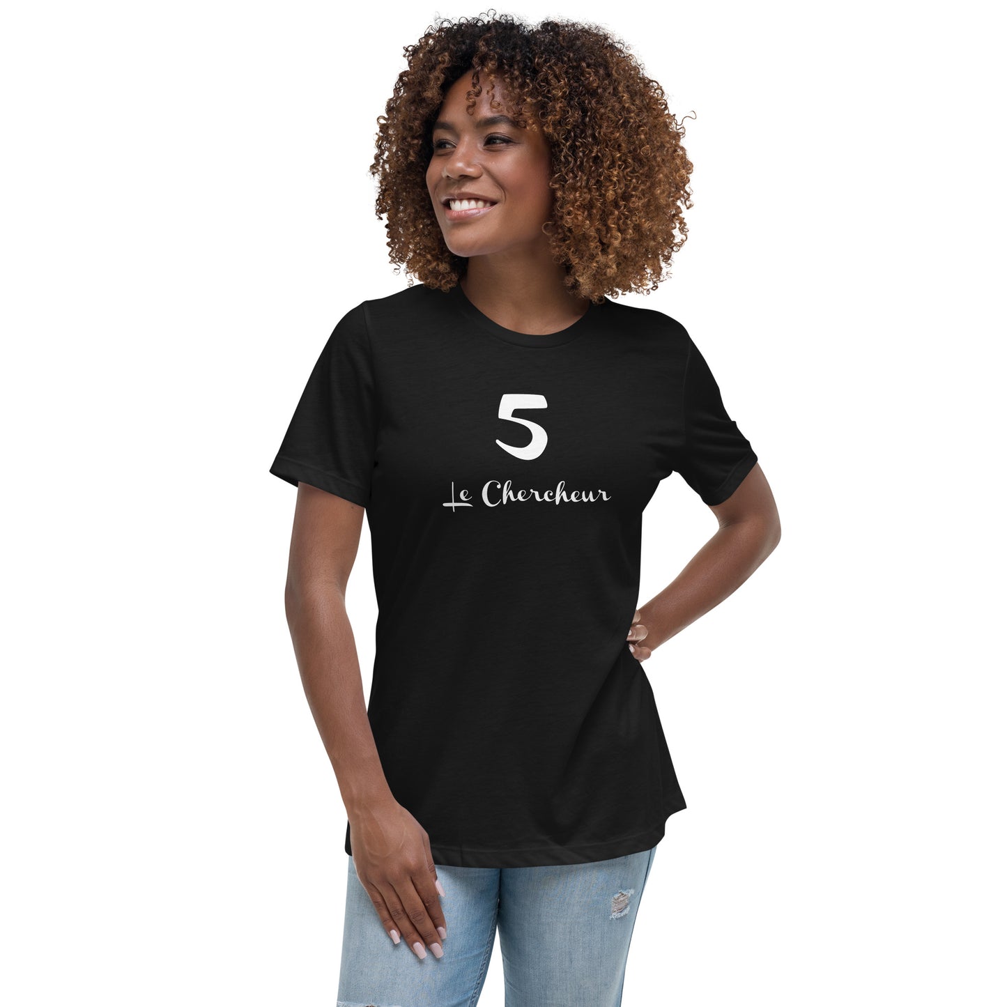 5 le Chercheur T-shirt Noir Décontracté pour Femme FR