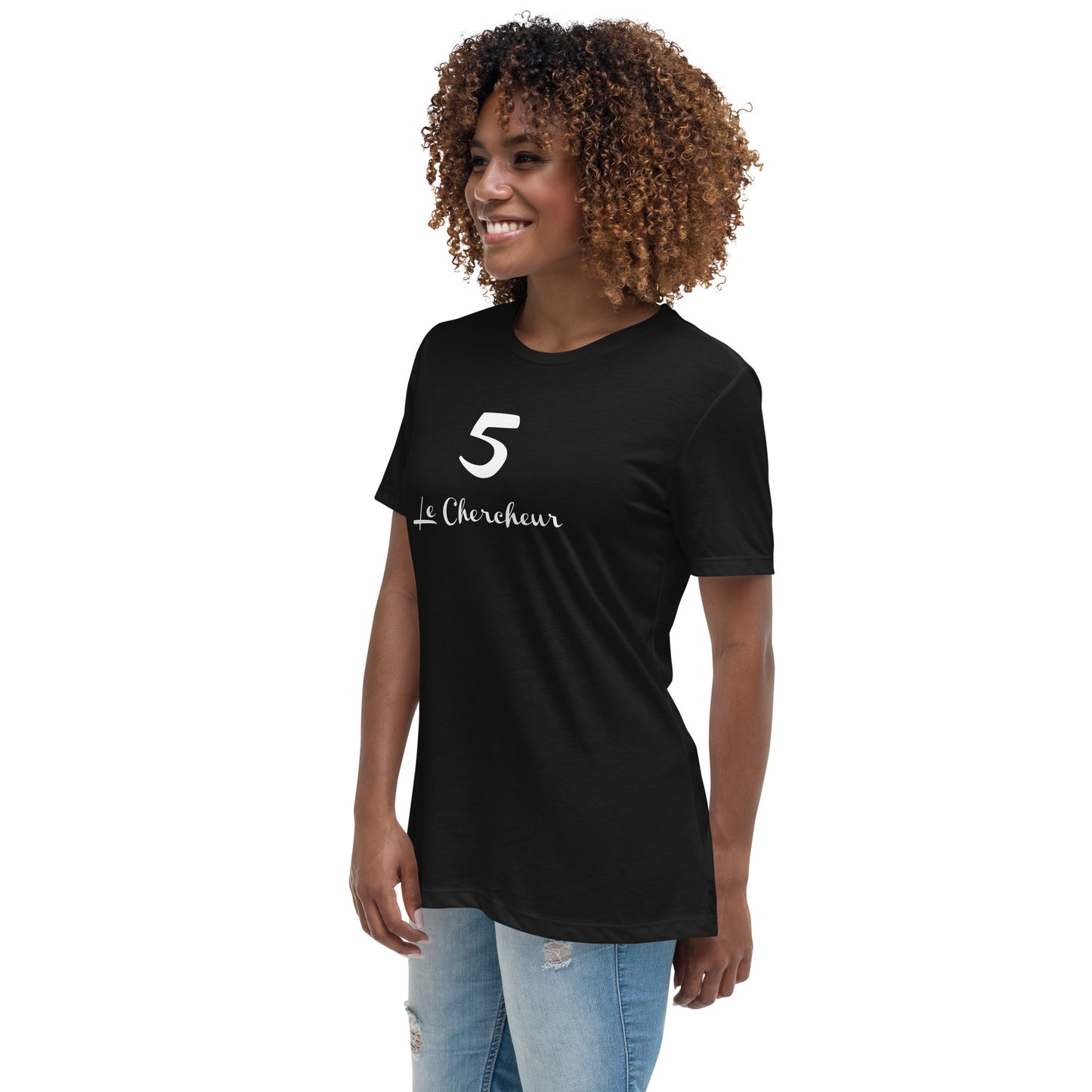 5 le Chercheur T-shirt Noir Décontracté pour Femme FR