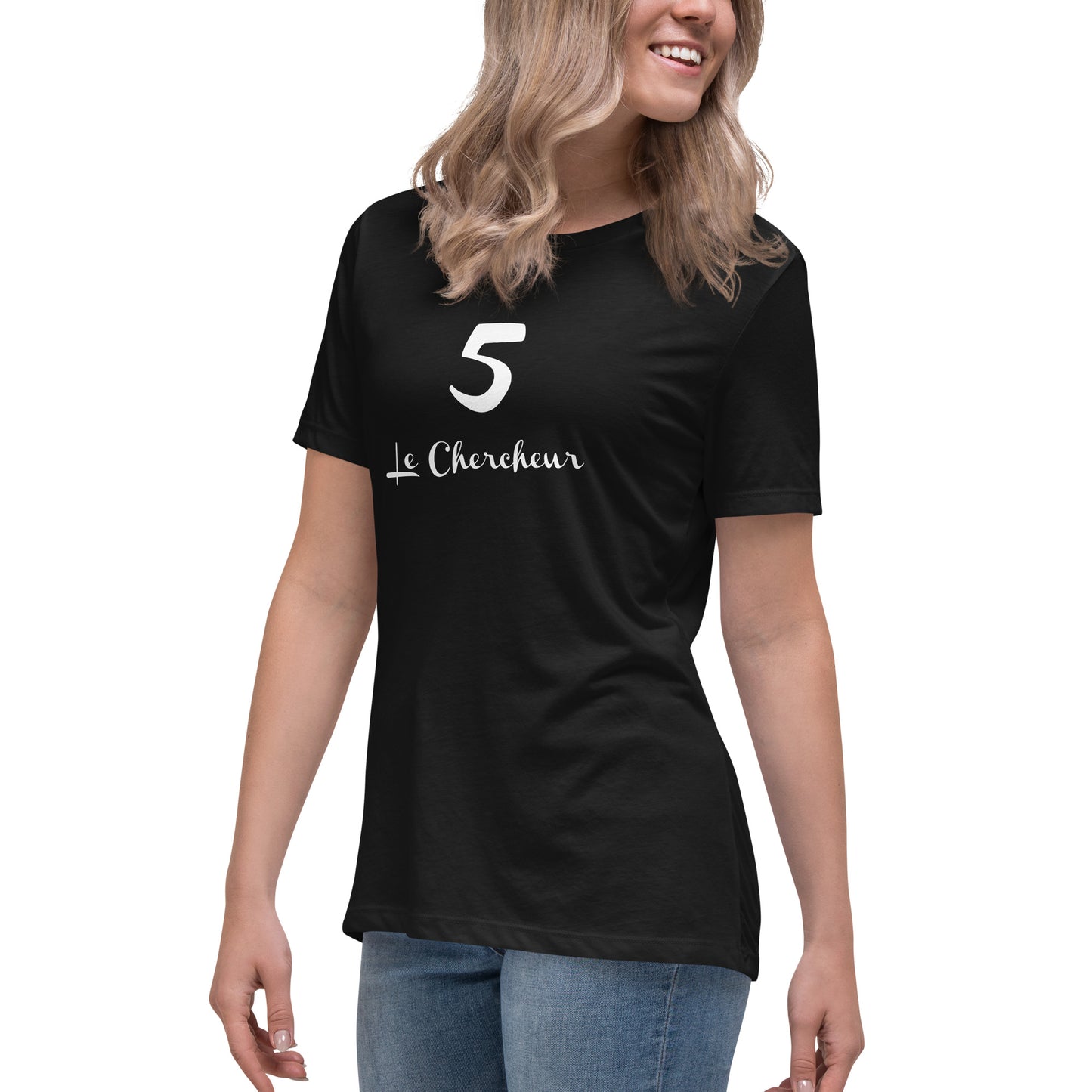 5 le Chercheur T-shirt Noir Décontracté pour Femme FR