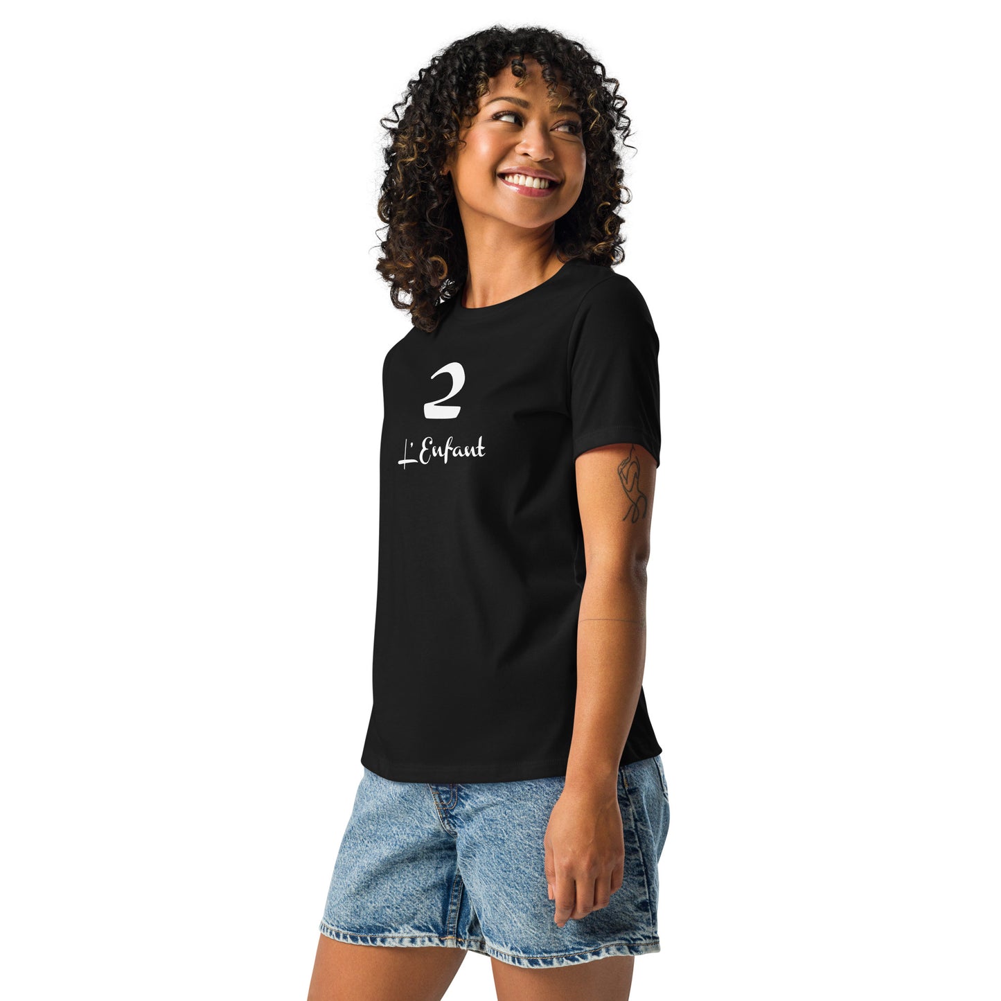 2 l'Enfant T-shirt Noir Décontracté pour Femme FR