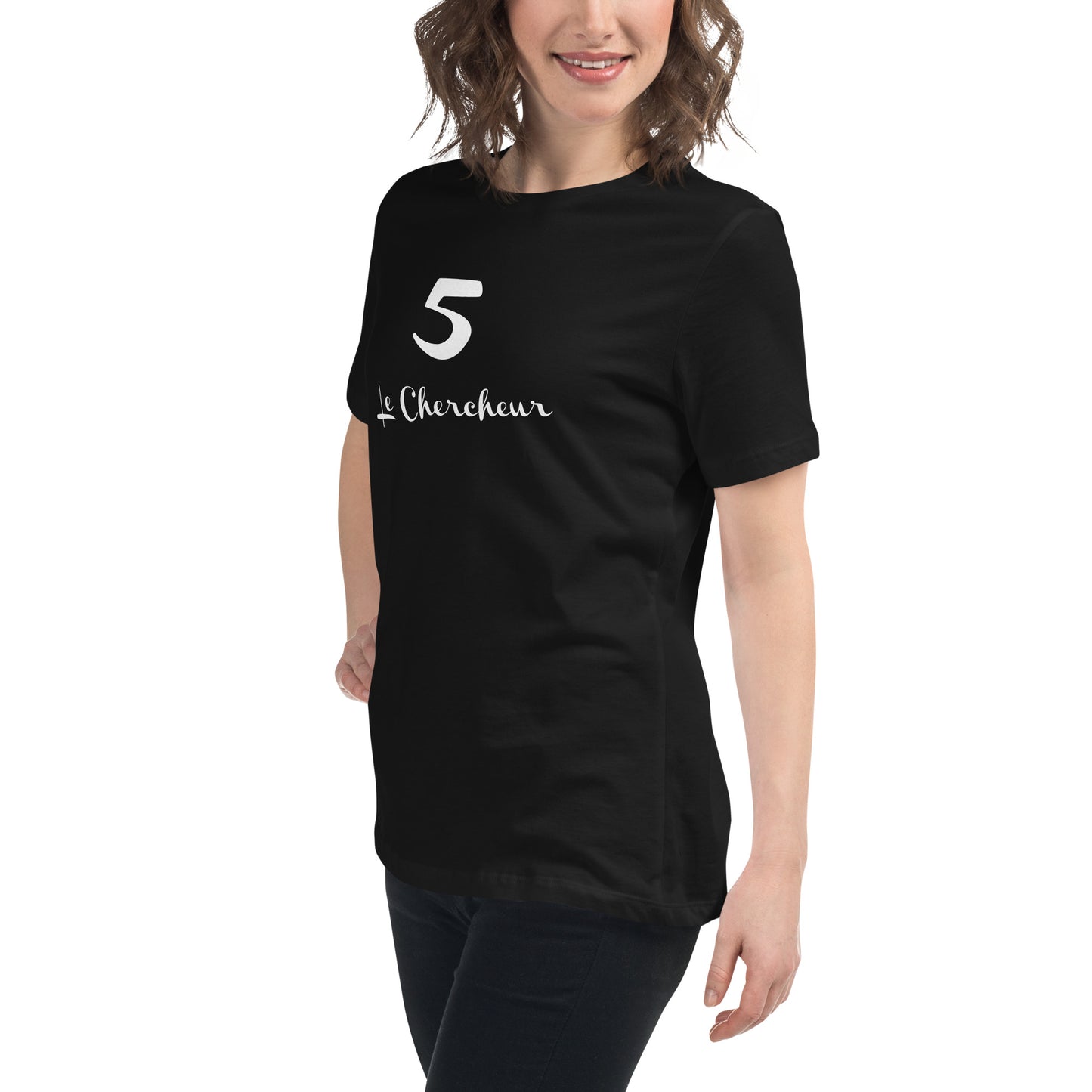 5 le Chercheur T-shirt Noir Décontracté pour Femme FR