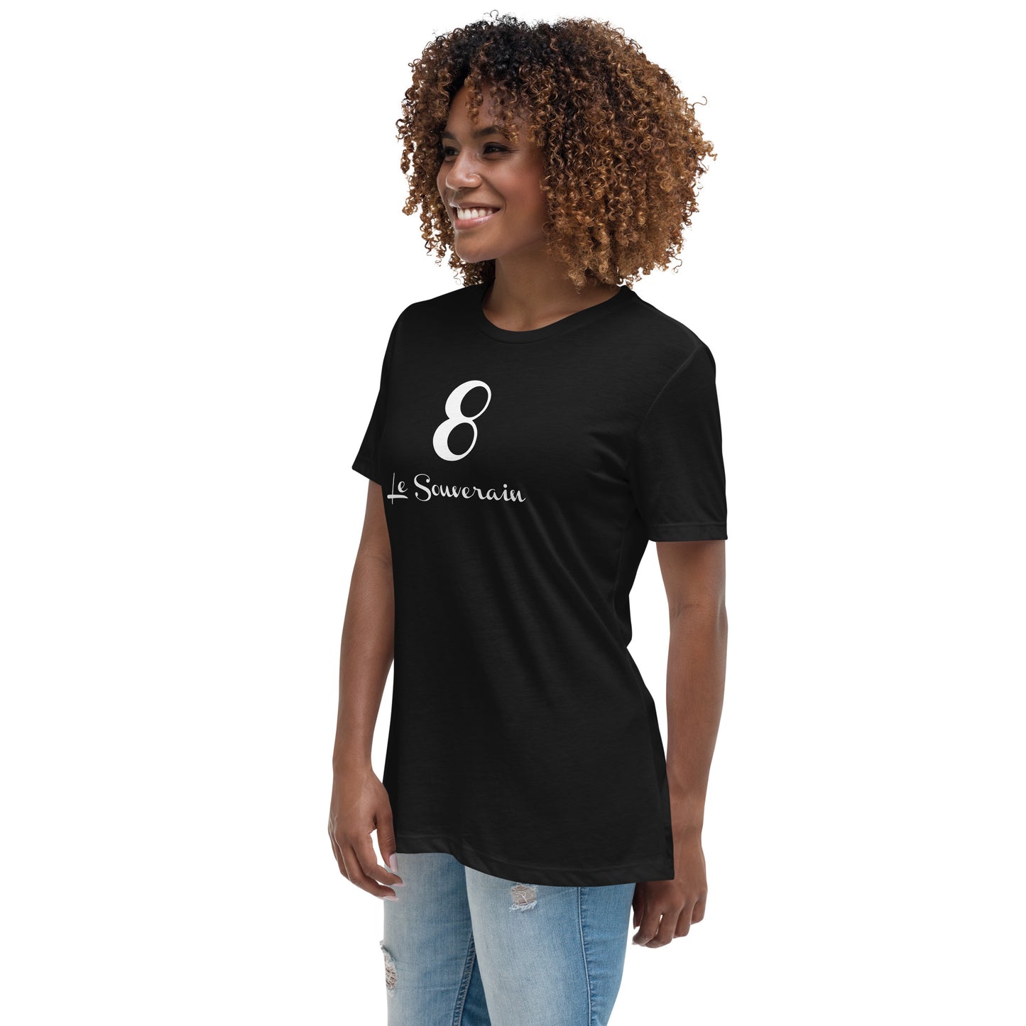 8 le Souverain T-shirt Noir Décontracté pour Femme FR